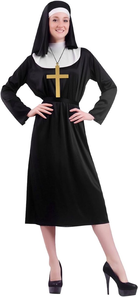 4-delig Nonnen Kostuum voor Volwassenen - Halloween Cosplay Outfit met Hoed en Kruis, Plus Size en Perfect voor Carnaval en Themafeesten