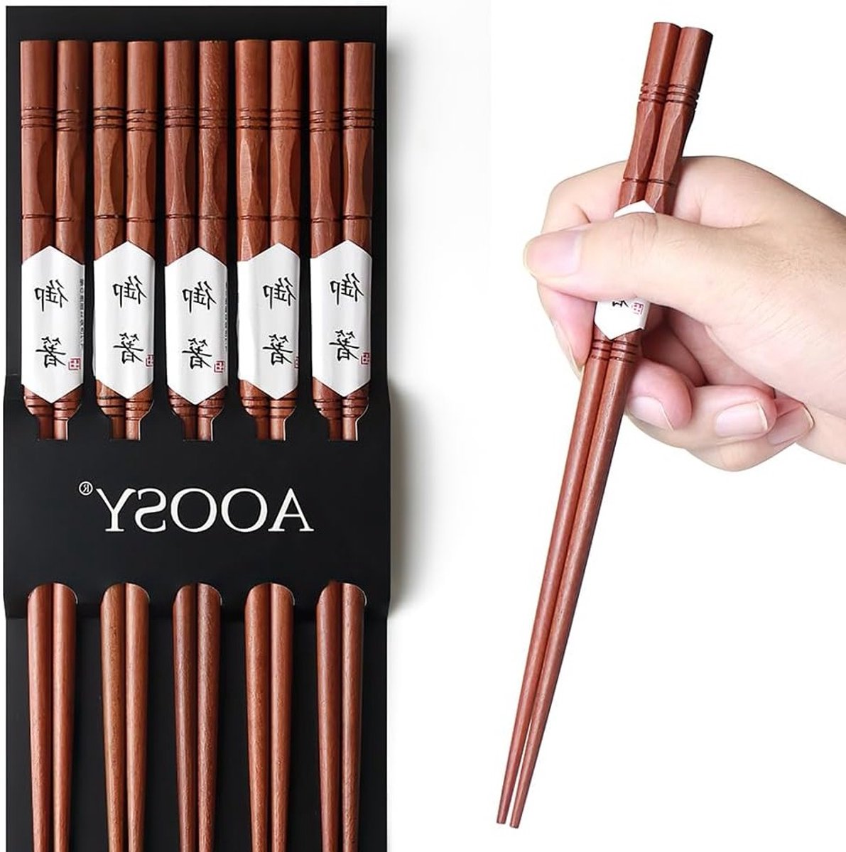 Houten eetstokjes in Japanse stijl - Herbruikbaar en vaatwasmachinebestendig, 22.5 cm, set van 5 paar