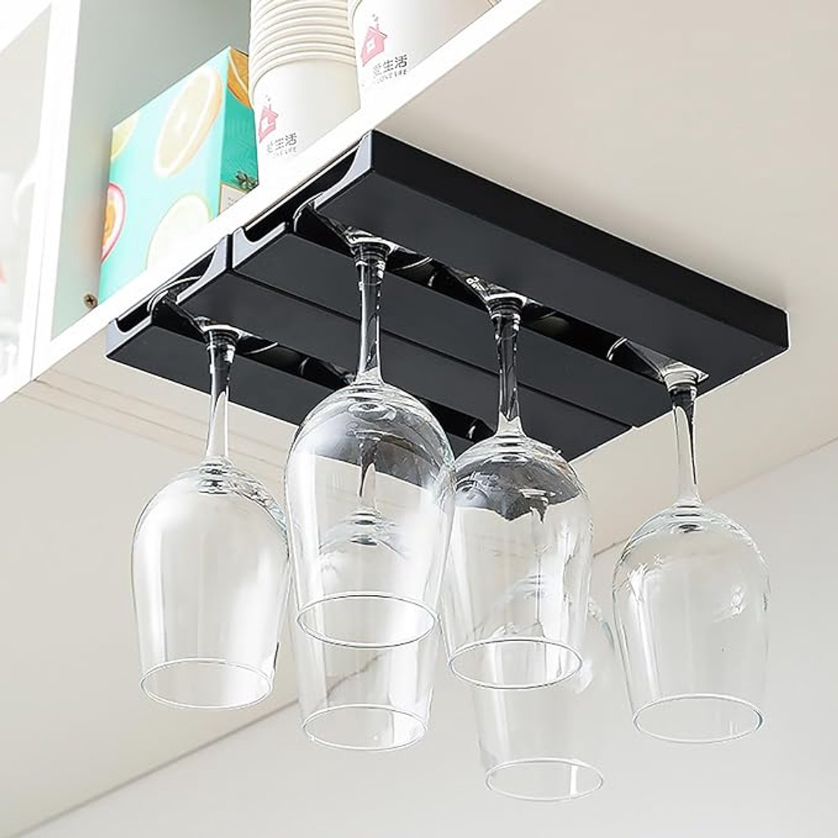 Set van 2 Wijnglashouders - Hangende Glazenhouder voor Onder Kast - Metalen Wijnrek voor Wijnglazen - Zwart