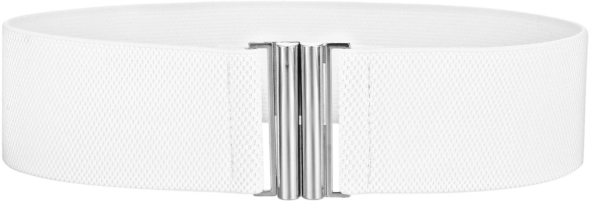 Dailygoody - Brede elastische riem - Stretch tailleriem dames - Vintage cinch verstelbare tailleband - Zwart met zilveren knop - Perfect voor damesjur...