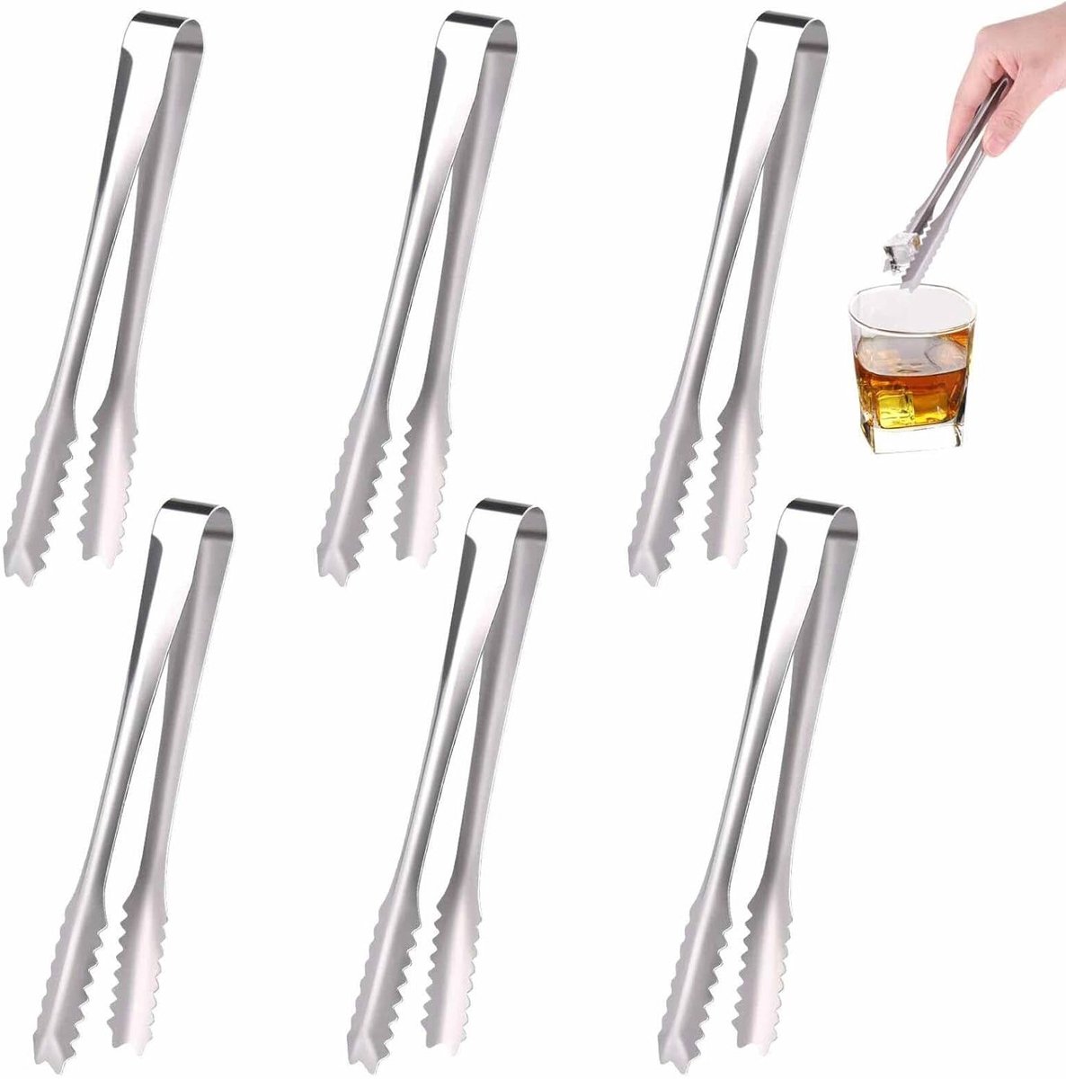 6 Pack RVS IJslepel en Suiker Tang - Kleine Keuken Tangen voor Feestjes en Koffie Gebruik
