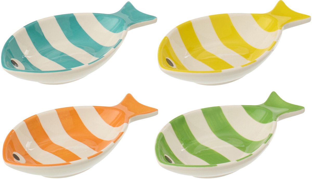 J-Line schaal Vis Gestreept - porselein - mix - large - set van 4
