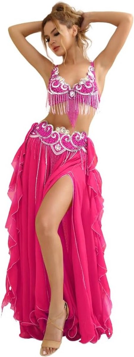 Professionele buikdansset voor vrouwen met bh, riem en rok - Perfect voor carnaval en optredens