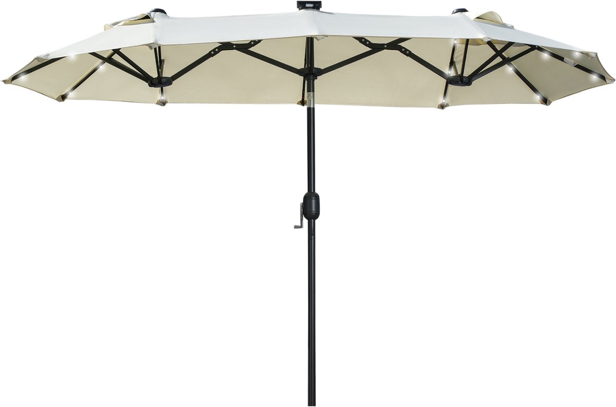 Beige-staal-polyester-buiten-tuinparasol-met-zonne-energie-lampen