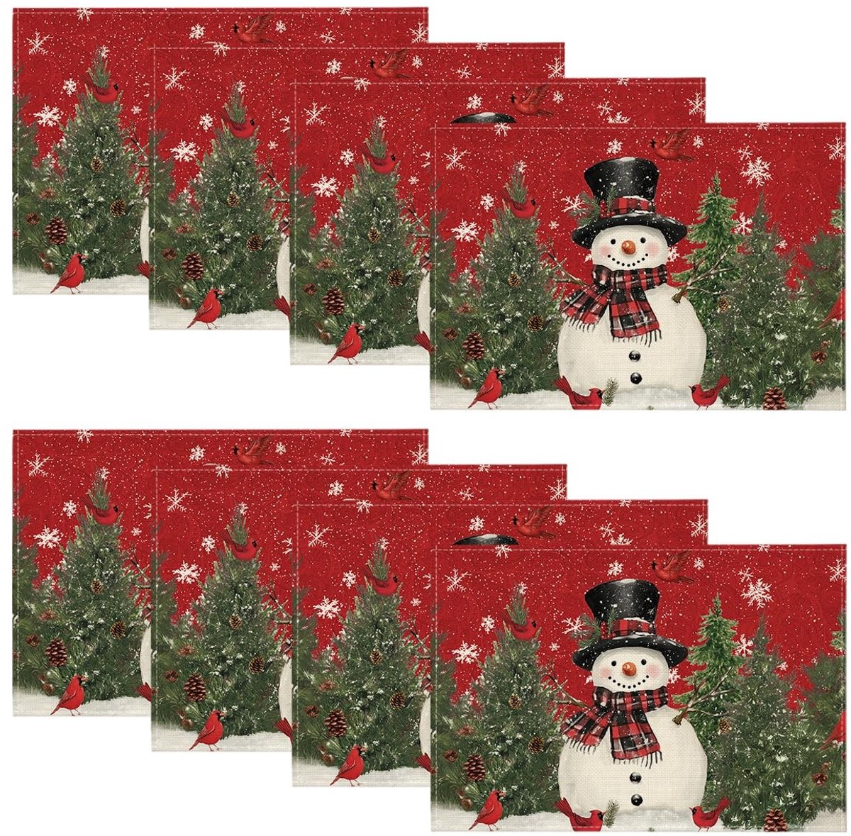 Dailygoody - Sneeuwpop placemats - Kerstmis decoratie - Set van 8 stuks - Rood - Wasbaar en antislip - Geschikt voor feestelijke gelegenheden - 30 x 4...