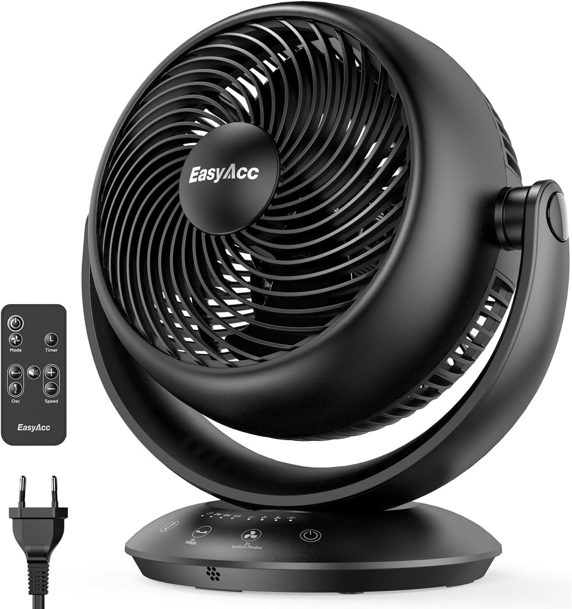 Tafelventilator met afstandsbediening – Stil en 3D oscillerend – 3 snelheden, 12u timer, zwart