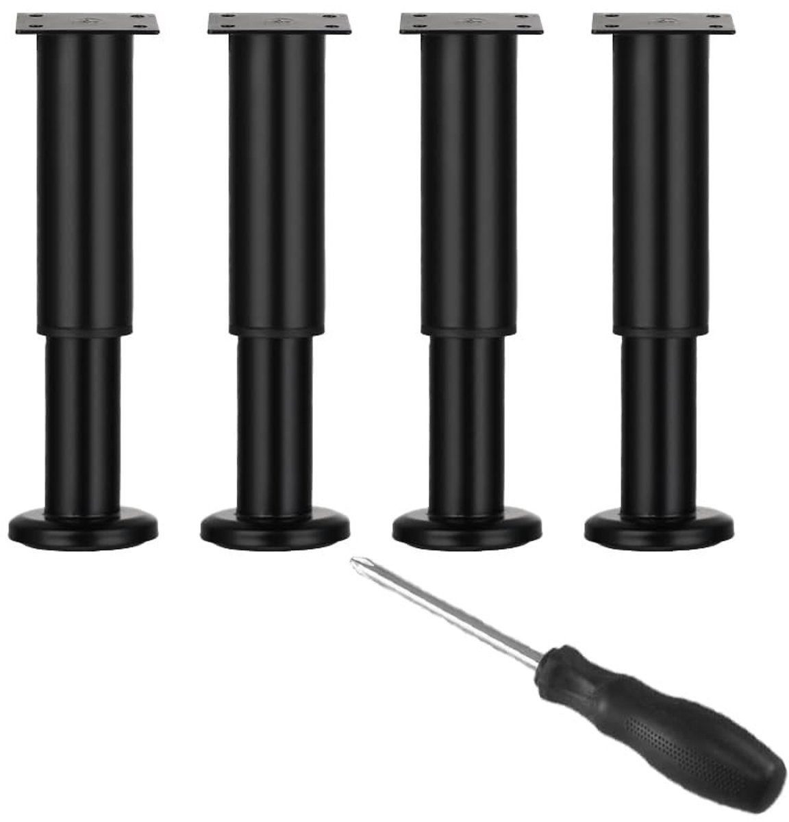 Dailygoody - Meubelpoten - Verstelbaar - Staal - Zwart - Hoogte instelbaar - Belastbaar tot 800 kg - Geschikt voor bed bank kast tafel