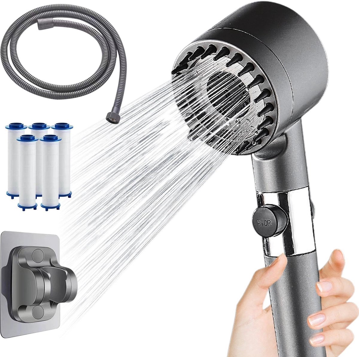 Dailygoody - Douchestraal met Filter - Waterbesparend - 1.5m Slang - Doucheaccessoires - Hard Water - Verbetert waterkwaliteit - Geschikt voor elke do