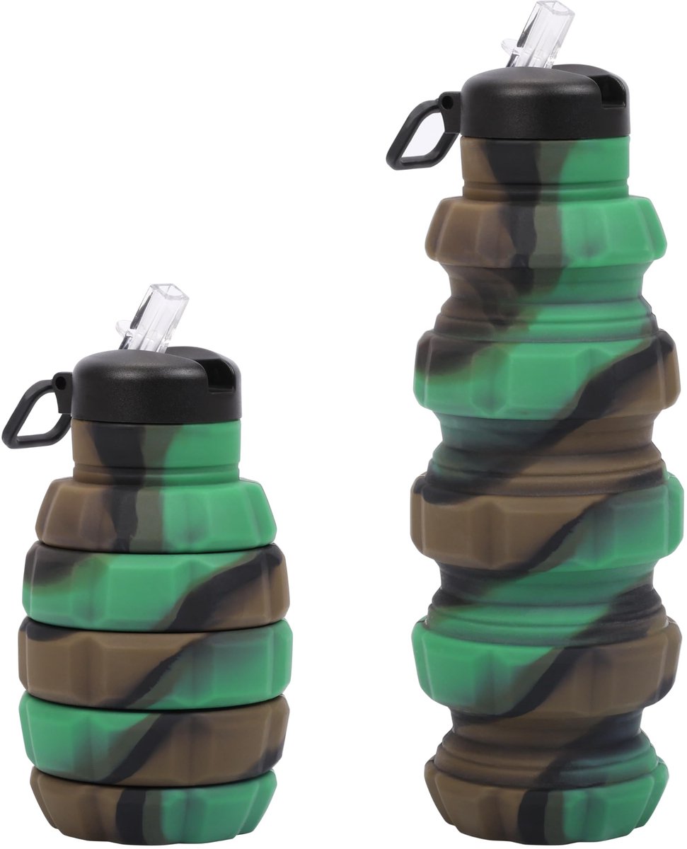 Dailygoody - Opvouwbare Waterfles - Herbruikbaar - Compact en Lichtgewicht - 500ml - Camouflage Siliconen - Geschikt voor Buitenactiviteiten - Veld en