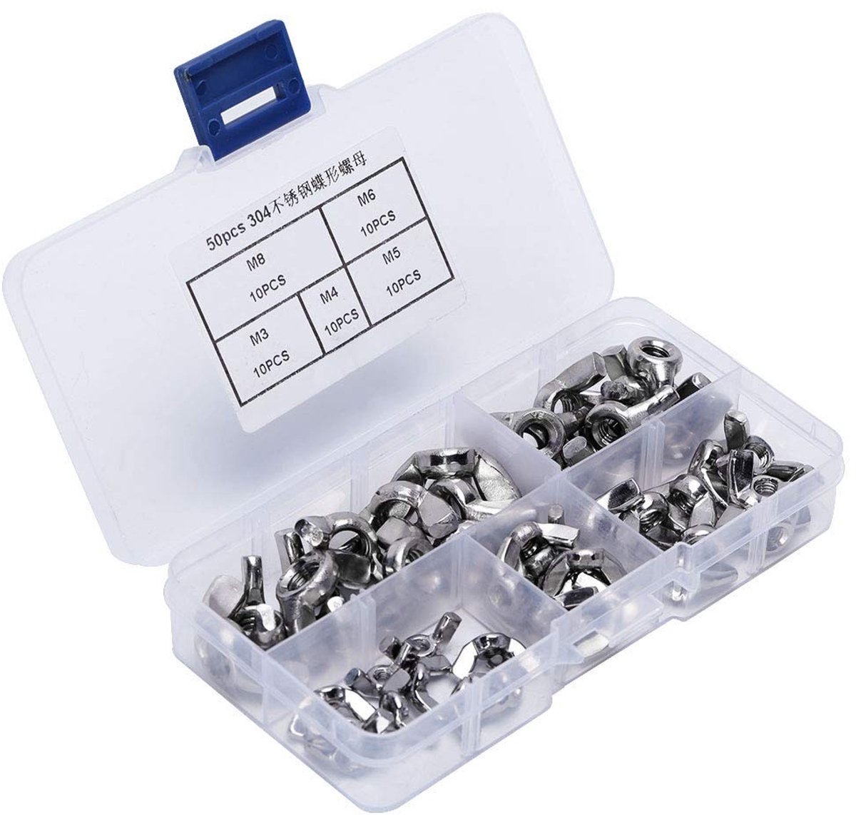 Dailygoody - Roestvrijstalen Moer - Vlindermoer Set - 50 Stuks - Bevestigingsset voor Klinkmoeren - Corrosie- en roestbestendig - Geschikt voor M3 M4 ..