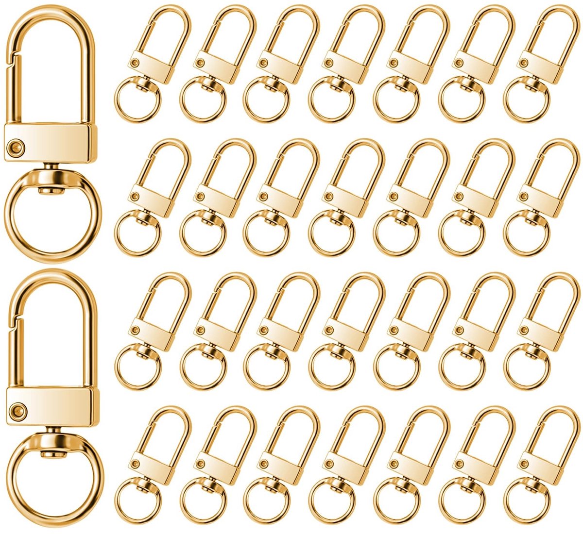 Dailygoody - Sleutelhangers - Karabijnhaken met draaischarnier - 360° draaibaar - Zilver en goud - Voor doe-het-zelf sleutelhanger - 30 Stuks