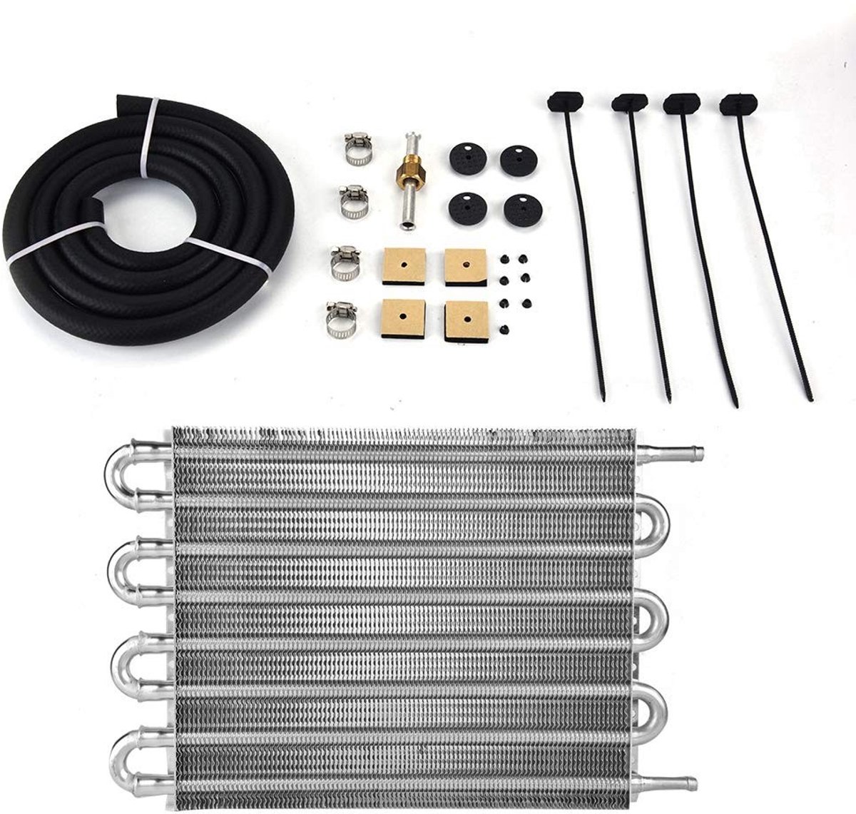 Dailygoody - Oliekoeler Radiator - Externe Transmissieoliekoelerset - Geschikt voor de meeste auto's - Handmatige Radiatoromvormer - 8 rijen - Kwalite...