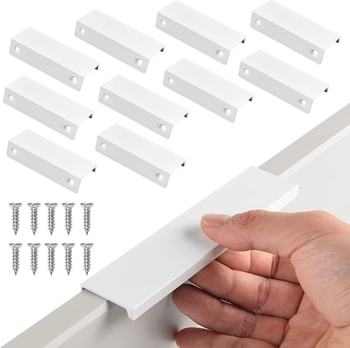 Dailygoods - Dailygoody - Verborgen Keukenladen Handgrepen - 10 Stuks Aluminium - Minimalistisch Design - Wit - Handgrepen voor Kastdeuren - Geschikt voor Keuken e..
