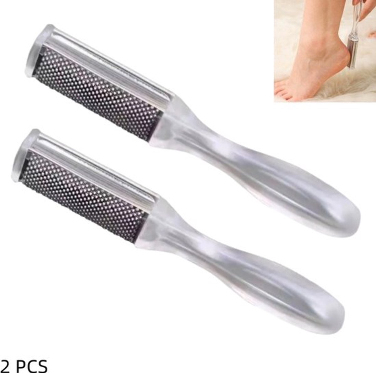2 stuks - Dubbelzijdige roestvrijstalen pedicurevijl - Pedicurevijl met transparant handvat - voor het verwijderen van harde huid, dode, ruwe huid en eelt - transparant - 15×2.8cm