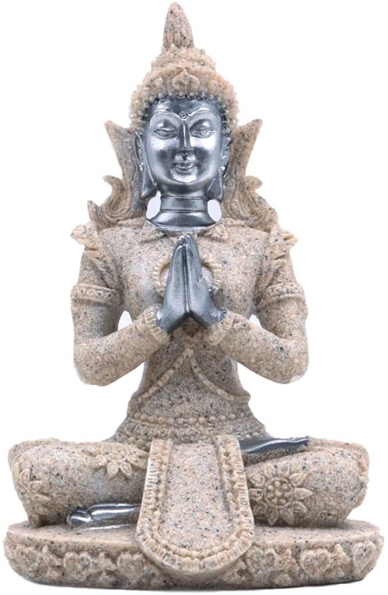 Dailygoods - Dailygoody - Meditatie Boeddha Standbeeld - Hand Gesneden Beeldje - Zwart Goud - Zandsteen Sculptuur - Religieus Decor - Geschikt voor Verjaardag - Un