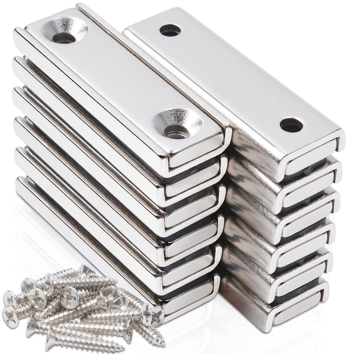 Dailygoods - Dailygoody - Neodymium magneten - Extra sterke magneten - Rechthoekige magneten - Zilverkleurig - Voor keukengerei - Met schroefgat - 12 stuks