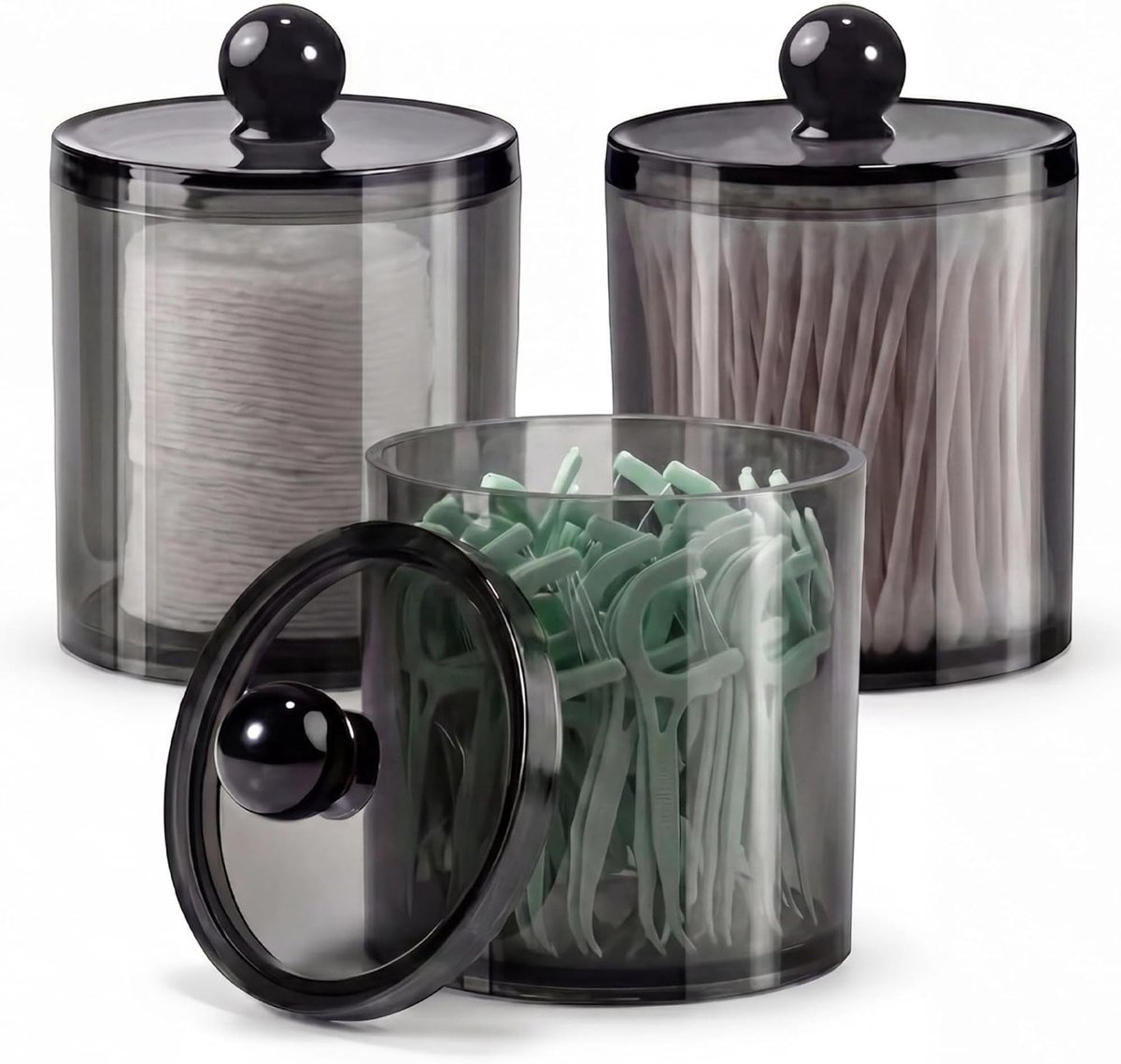 Set van 3 Opbergdozen voor Wattenstaafjes en Watten, Makeup Organizer met Deksel voor Badkamer en Slaapkamer, Handige Opbergoplossing voor Schoonheidsproducten