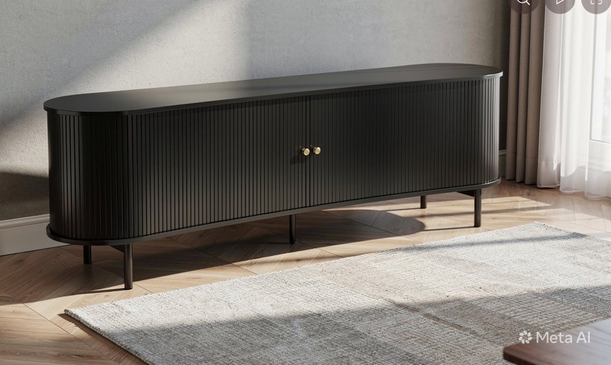 TV-meubel SEVATO 180 cm Zwart met Goudaccenten en Geribbelde Fronten - Luxe Modern TV Kast Design - Furnitureland