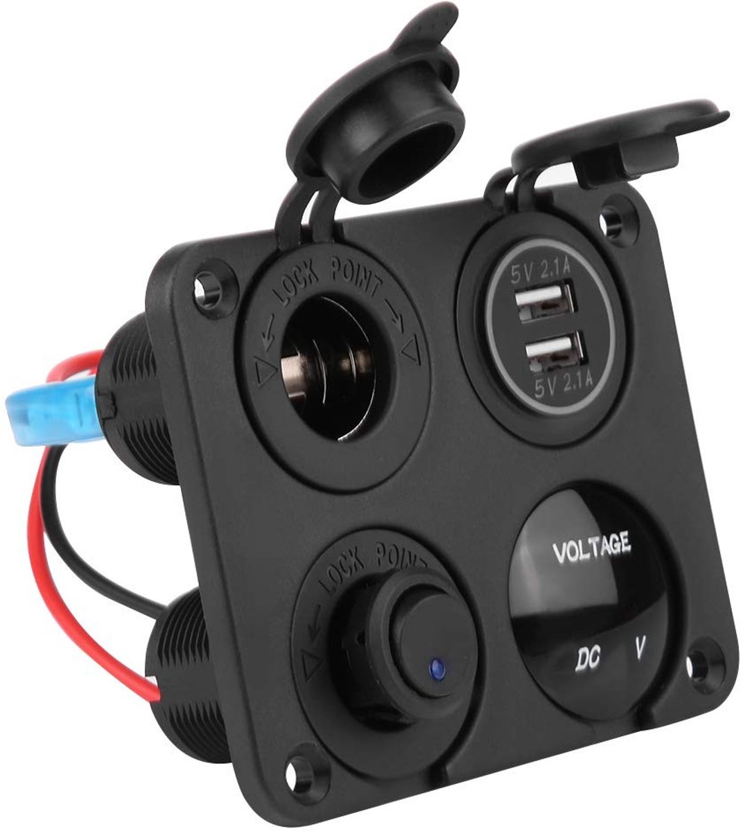 Dailygoods - Dailygoody - ON/OFF Schakelaar - Dual USB Oplader - Voltmeters - 12V/24V - Blauw - Elektronische accessoires - Geschikt voor voertuigen - Kleur blauw