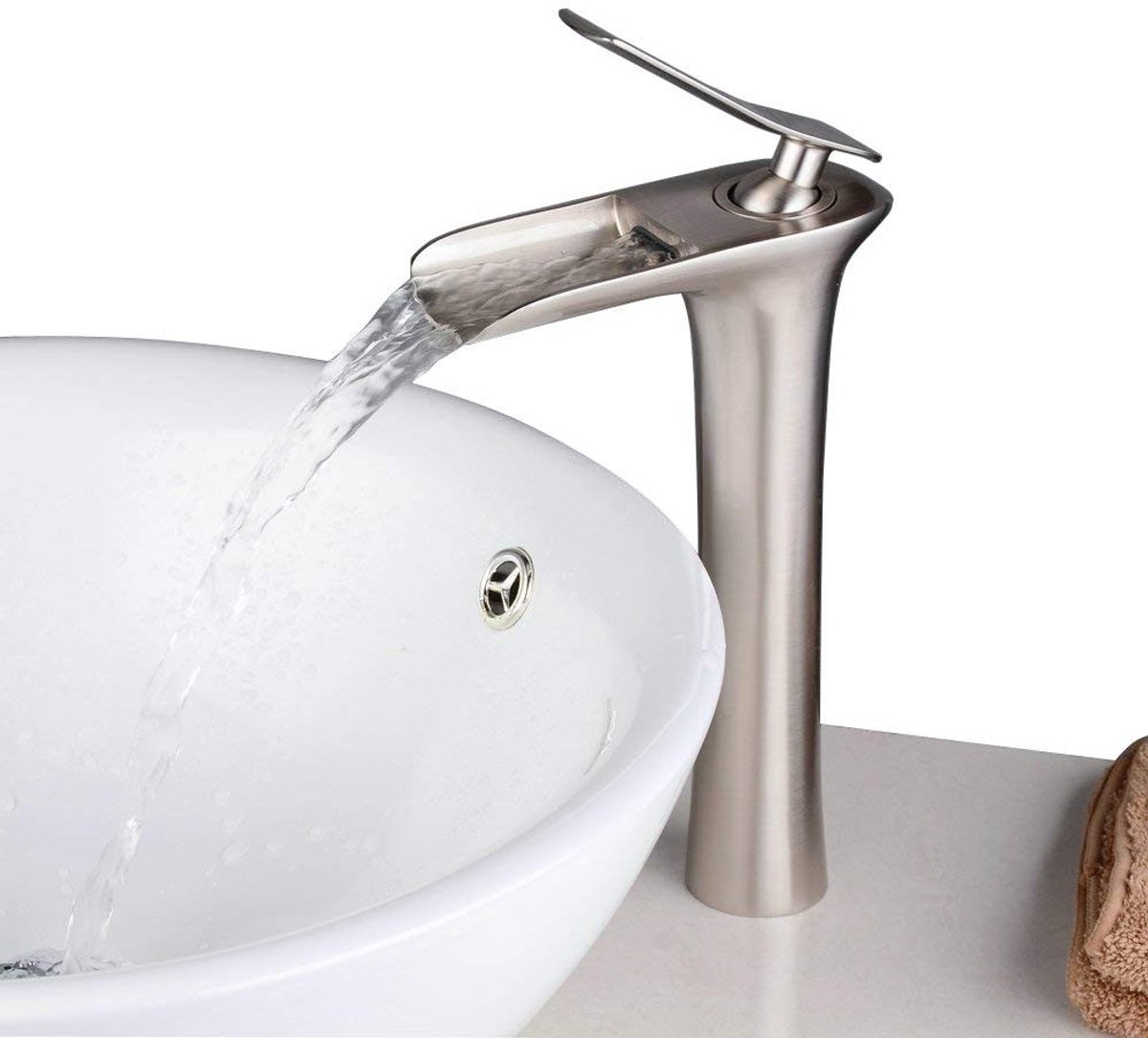 Dailygoods - Cosensi - Dailygoody - Waterfall Bathroom Faucet - High Basin Faucet - Brushed Nickel Finish - Eén Handgreep - Modern Design - Perfect voor Badkamer - Hoogwaard