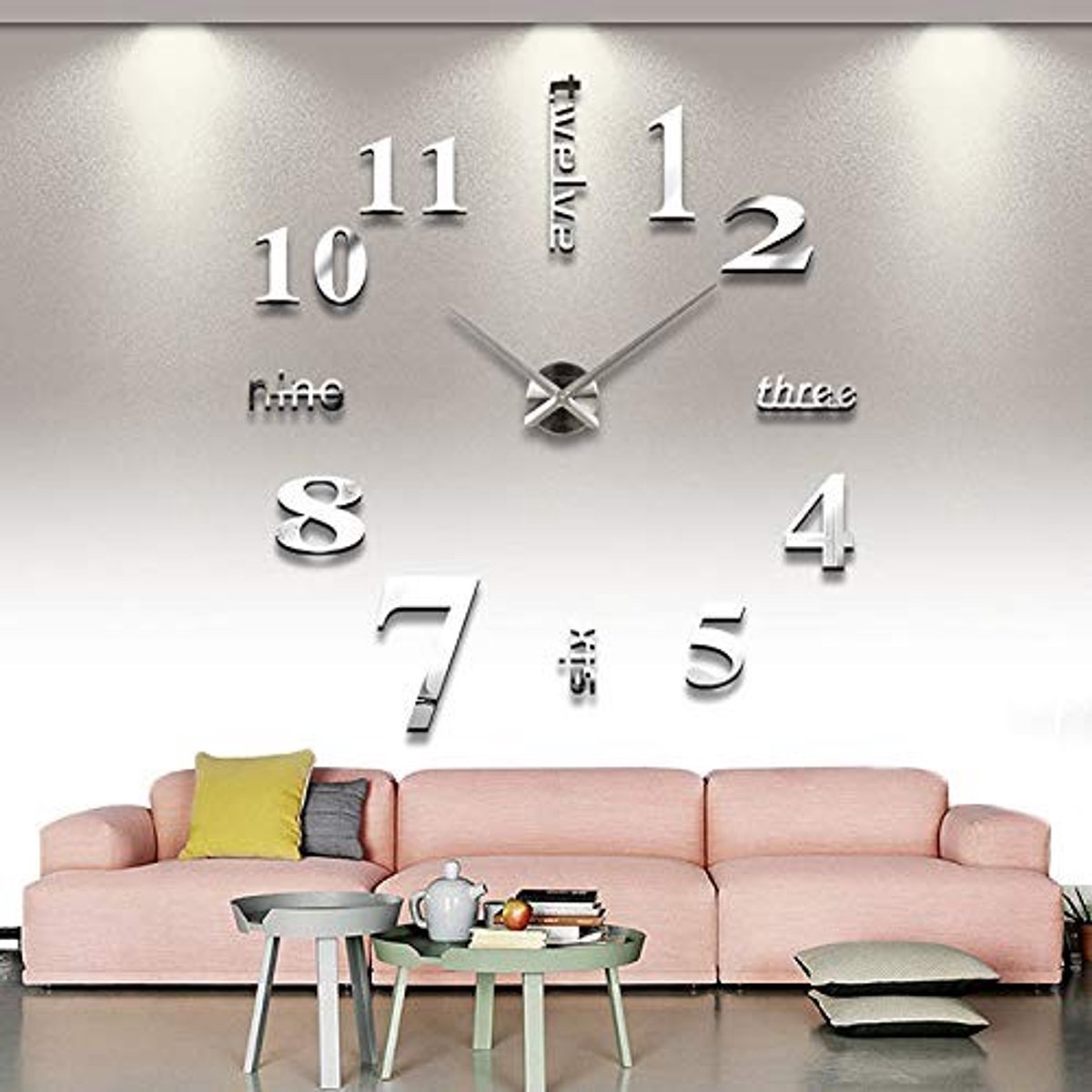Dailygoods - Dailygoody - 3D DIY Wandklok - Stille Veegbeweging - Frameless Spiegelsticker - Zilver - Zelfklevende Muurdecoratie - Perfect voor Woonkamer en K