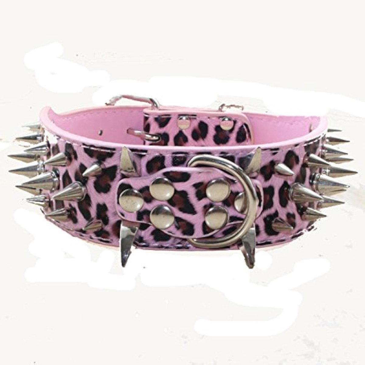Dailygoods - Sharp Spiked Hondenhalsband - Lederen Halsband - Stijlvol Ontwerp - Roze Leopard - Voor Middelgrote en Grote Honden - Verstelbaar en Duur