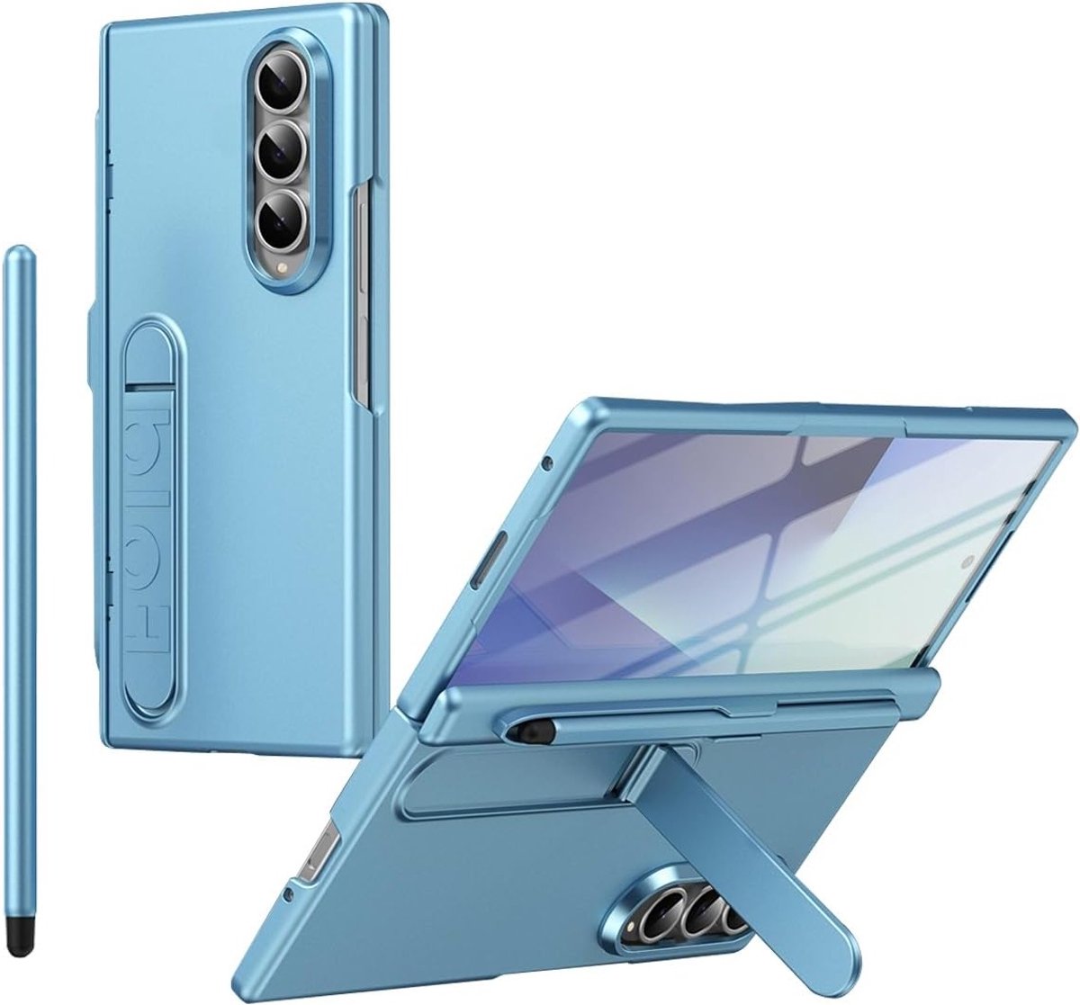Folding Stand Case voor Galaxy Z Fold 3 met Ingebouwde Schermbeschermer, Hinge Bescherming en Penhouder - Lichtblauw, Perfect voor Bescherming en Gebruiksgemak