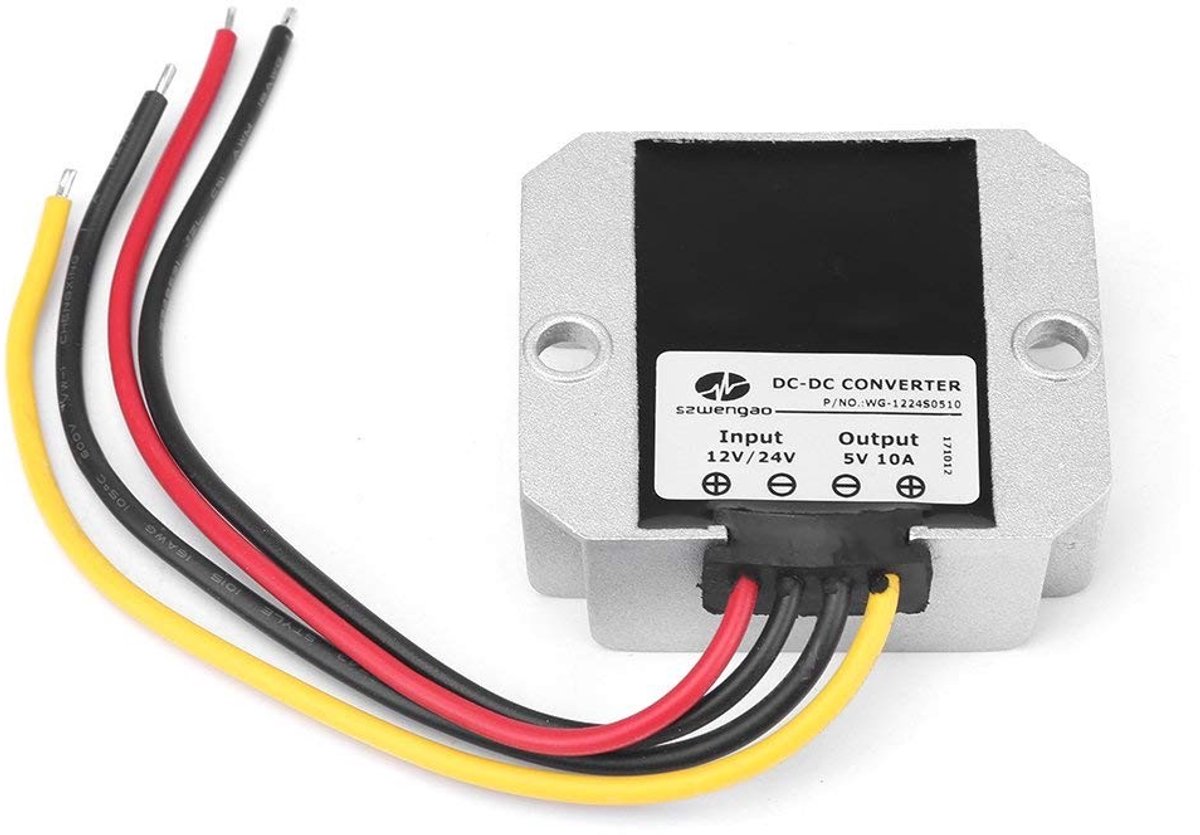 Dailygoods - Cosensi - Dailygoody - Converter DC-DC - Voltage Converter 12V/24V naar 5V - 10A 50W - Robuust en betrouwbaar - Geschikt voor voertuigen en beveiligingssystemen