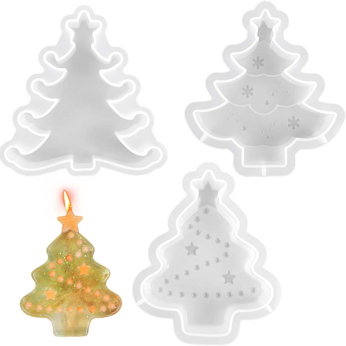 Set van 3 Herbruikbare Siliconen Mallen voor Kerstmis, Ideaal voor Kaarsen, Zeep en Plakwerk, Creatief DIY-Maken met Boomvormen