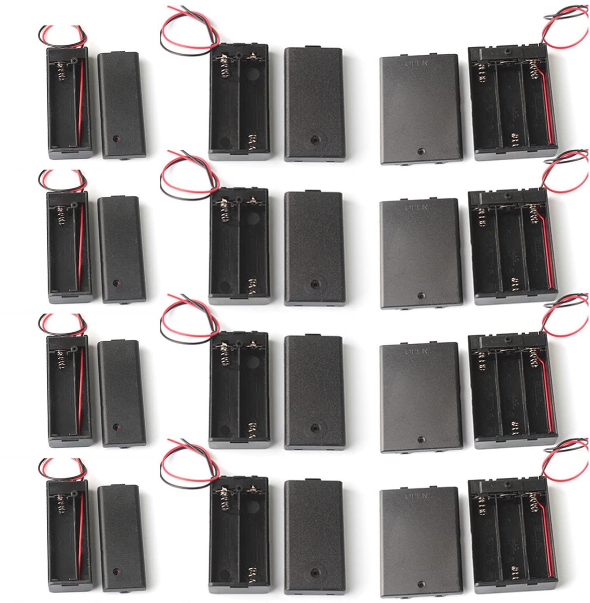 Dailygoods - Dailygoody - 12 Stuks AA Batterijhouder - Batterijhouder met Schakelaar - Hoogwaardig Plastic - Met Deksel - Ideaal voor DIY-projecten - Voor 1,5V-4,5...