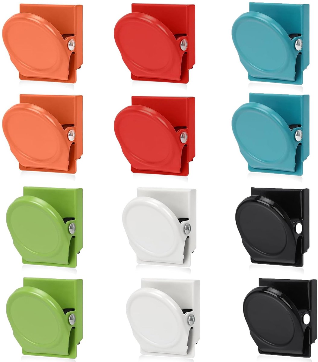 Dailygoods - Dailygoody - Magneetclips - Multi gekleurde koelkastmagneten - Handig voor kantoor en school - 12 Stuks - Magnetische metalen clip - Perfect voor whit