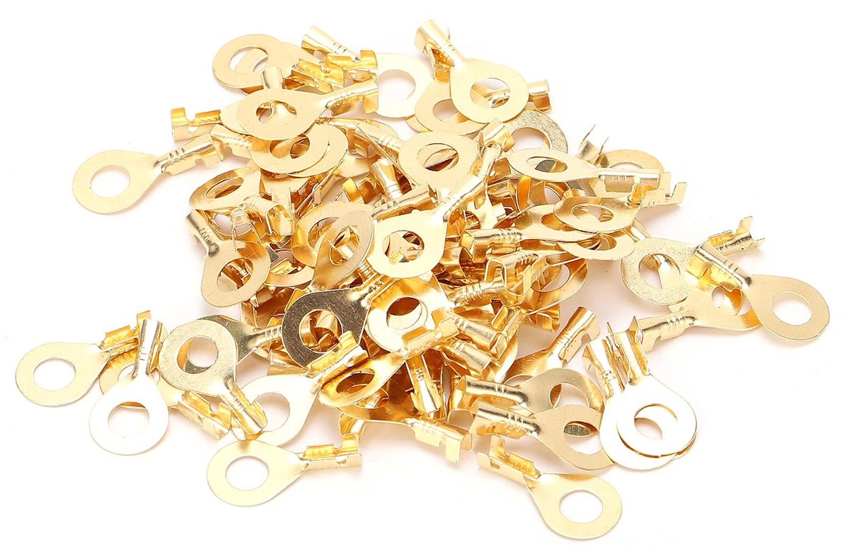 Dailygoods - Dailygoody - Messing Ring Terminal - Koudgeperste Kabel Connector - Goud - Lug Terminal - Geschikt voor Batterij Verbindingen - 100 Stuks