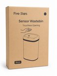 Verpakking van Five Stars sensor prullenbak met handsfree opening, zwart.