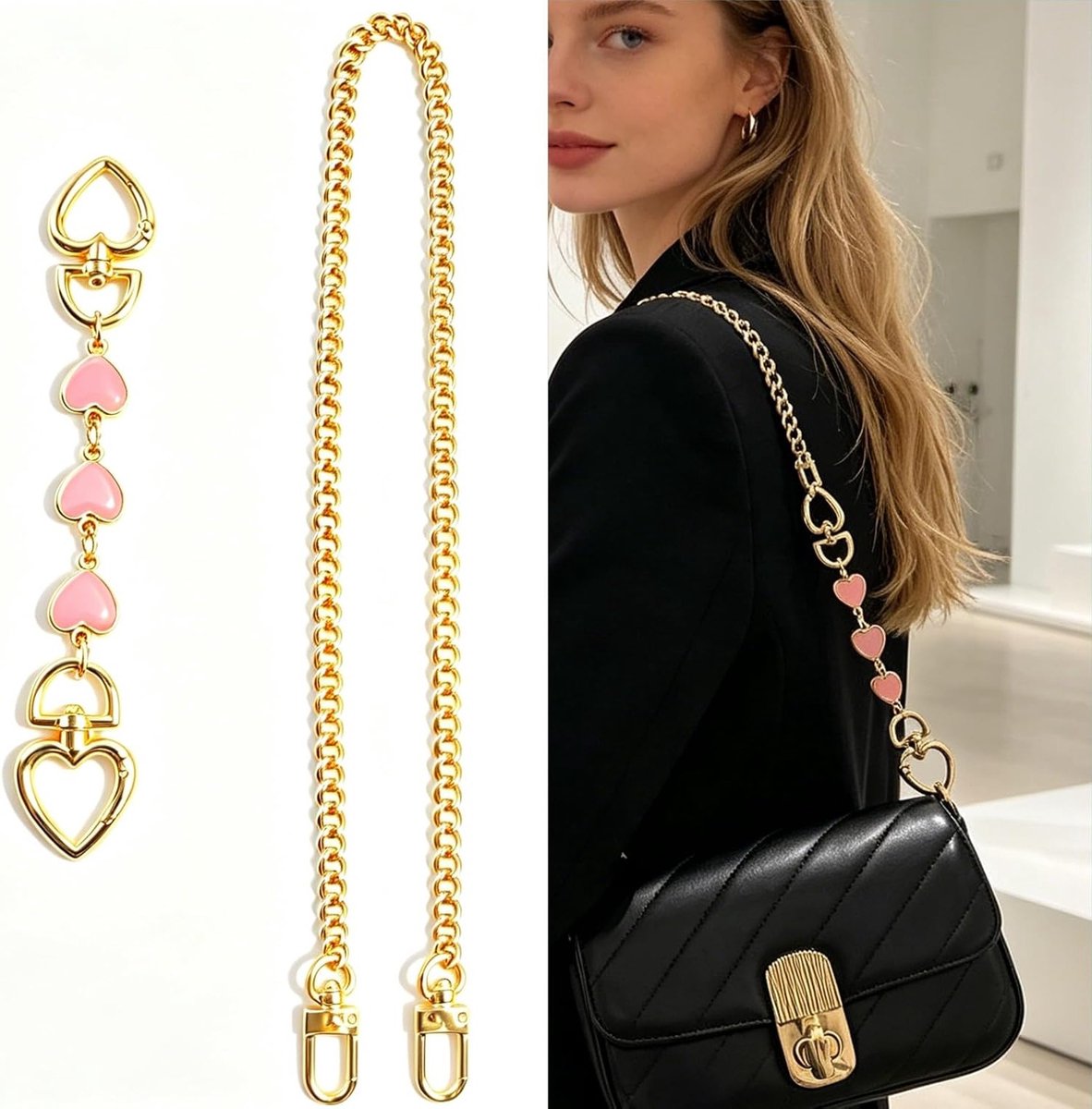 Zakketting goud 60 cm, vervangende handtasketting, 16 cm liefdestas, kettingverlenging, accessoires voor schoudertas, handtas en tassenaccessoires voor dames, trendy tasaccessoires, mode en stijl, kwaliteitskettingen voor tassen