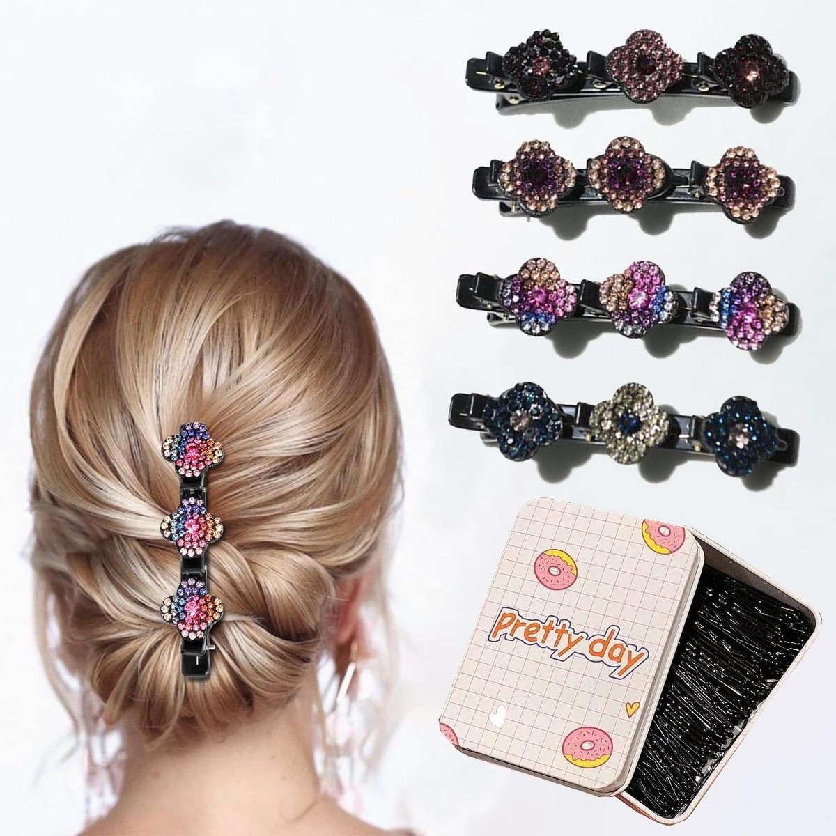 Dailygoods - Dubbellaagse Haarspeld met Strass en Eendenbek