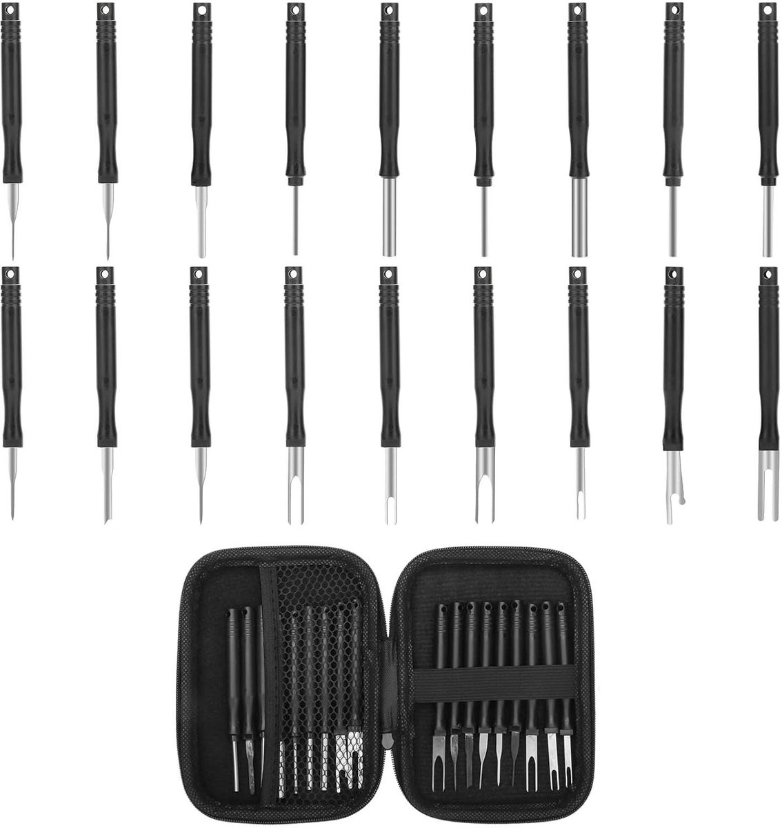 Dailygoods - Dailygoody - Terminal Removal Tool - Kabel Ontkoppelaar - Robuust en Duurzaam - 18pcs - Pin Puller Set - Voor Auto's - Inclusief Beschermhoes
