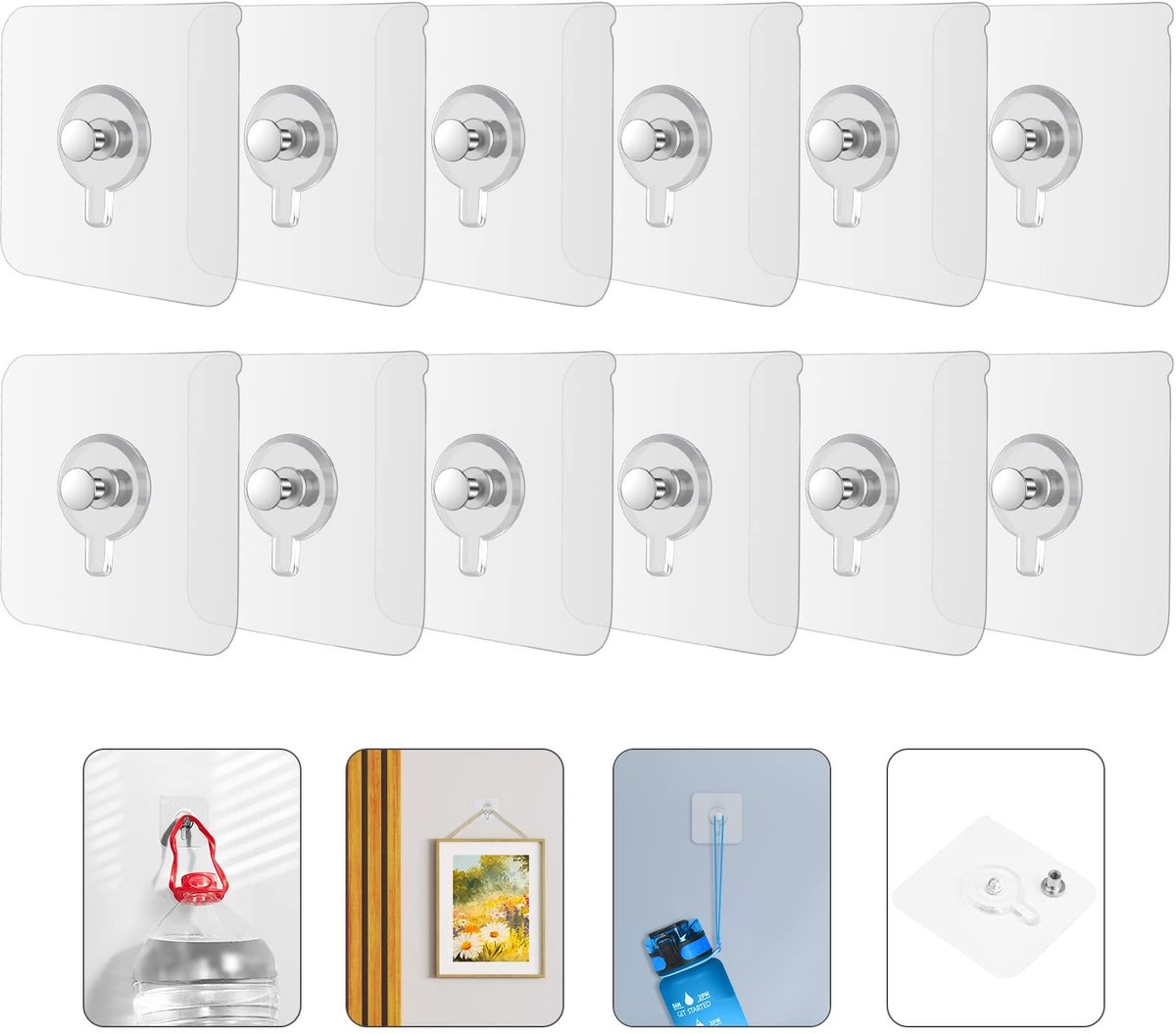 Dailygoods - Dailygoody - Zelfklevende Haakjes - 12 Stuks voor Foto's - Geen Boren - Sterke Draagkracht - Makkelijk te gebruiken - Geschikt voor Thuis en Kantoor -