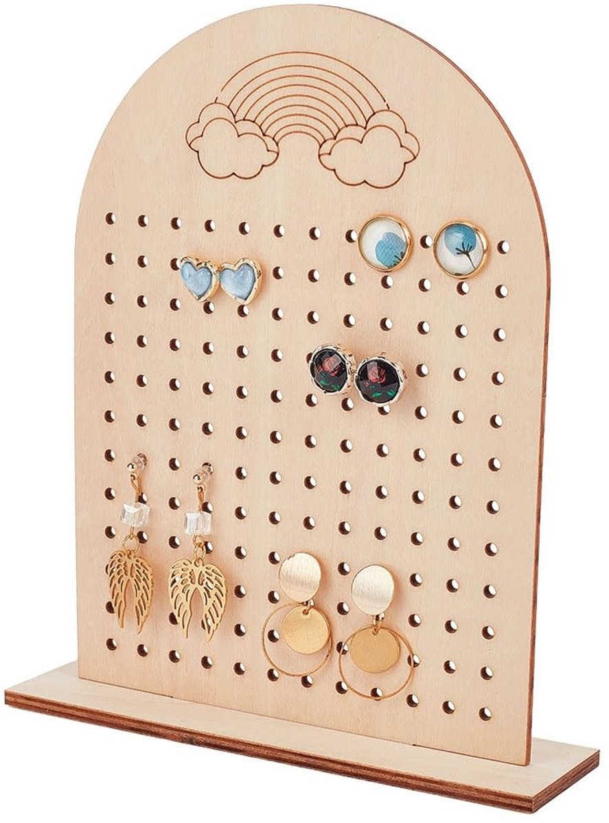 Dailygoods - Dailygoody - Houten oorbel displaystandaard - 144 gaten - Sieraden organizer - Burlywood - Oorbellenhouder - Perfect voor dames - Ideaal voor verkoop