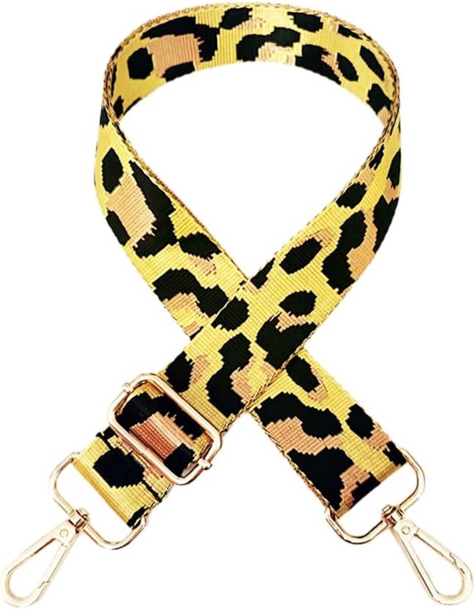 Verstelbare Schouderband 3.8 cm met Kleurrijk Luipaardpatroon, Ideaal voor Handtassen, DIY Tassen en Modeaccessoires, Lengte 80-130 cm met Karabijnhaak en Gouden Gesp