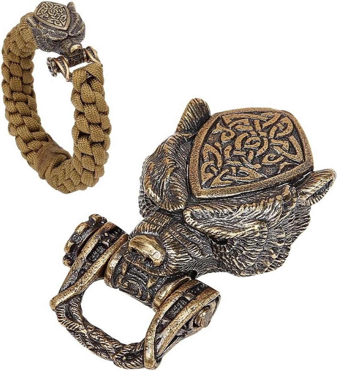 Antieke bronzen armbandsluiting met berenkop, 4.5 x 2.3 x 1.2 cm, ideaal voor EDC en sleutelhangers, geschikt voor gevlochten touw en accessoires