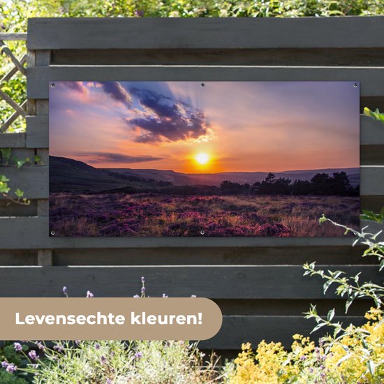 Décoration murale murale d'extérieur Coucher de soleil sur la lande - 160x80 cm