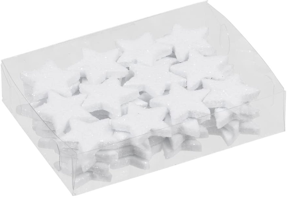 MIJOMA 3D Glitter Sterren - Elegante Tafeldecoratie voor Feestdagen en Speciale Gelegenheden - 48 Stuks Wit