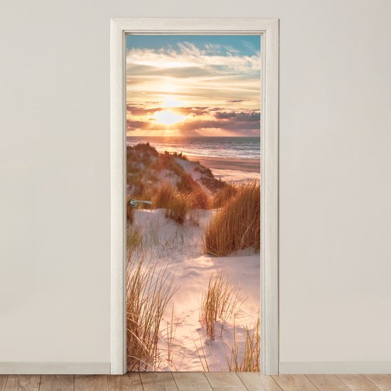 Sticker pour porte Dune - Plantes - Coucher de soleil - Plage - Mer - 85x215 cm - Affiche de porte