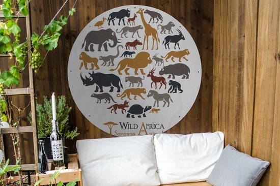 Cercle de jardin Une illustration des Big Five parmi les animaux - 120x120 cm - Poster de jardin rond - Extérieur XXL / Groot format !