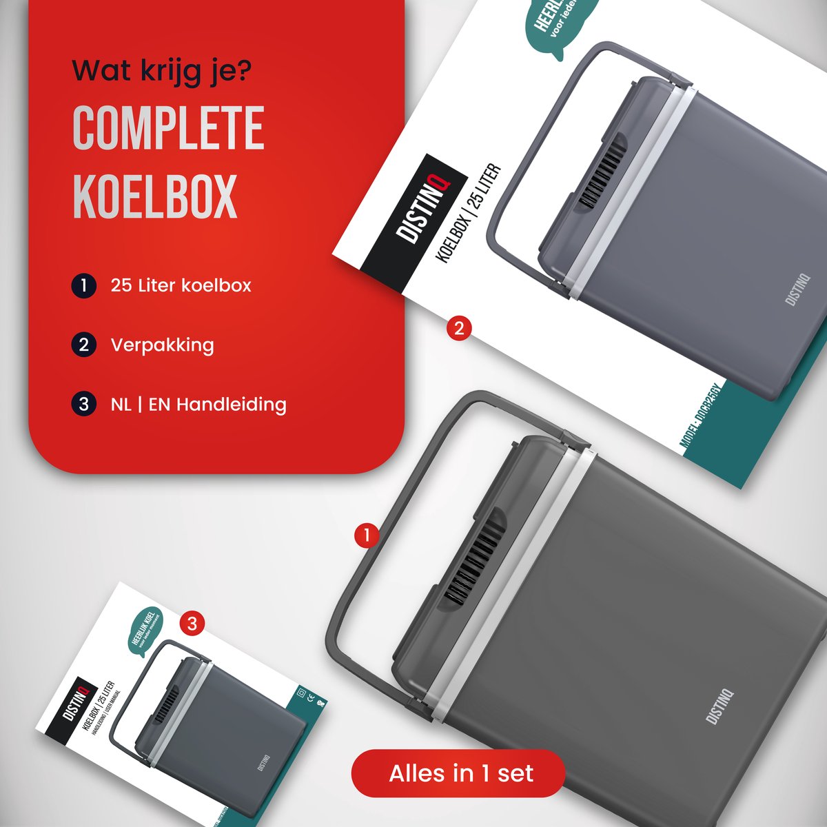 DistinQ Elektrische Koelbox voor Auto en Camping – Koelbox Elektrisch met Verwarmingsfunctie - USB C 12v 230 Volt – 25L - Grijs – foto 8