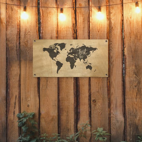 Poster de Jardin Carte du Wereldkaart - Papyrus - Citation - 80x40 cm - Décoration murale Extérieure - Poster de Jardin - Toile de Jardin - Poster Clôture - Tableau Jardin