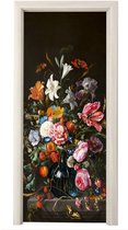 Deurposter 75x205 cm - Deursticker Vaas met bloemen - Jan Davidsz de Heem - Kunst - Meubelfolie zelfklevend - Deurfolie woonkamer - Interieurfolie fotobehang - Deur plakfolie - Deurstickers - Deurbehang sticker - Kamer decoratie