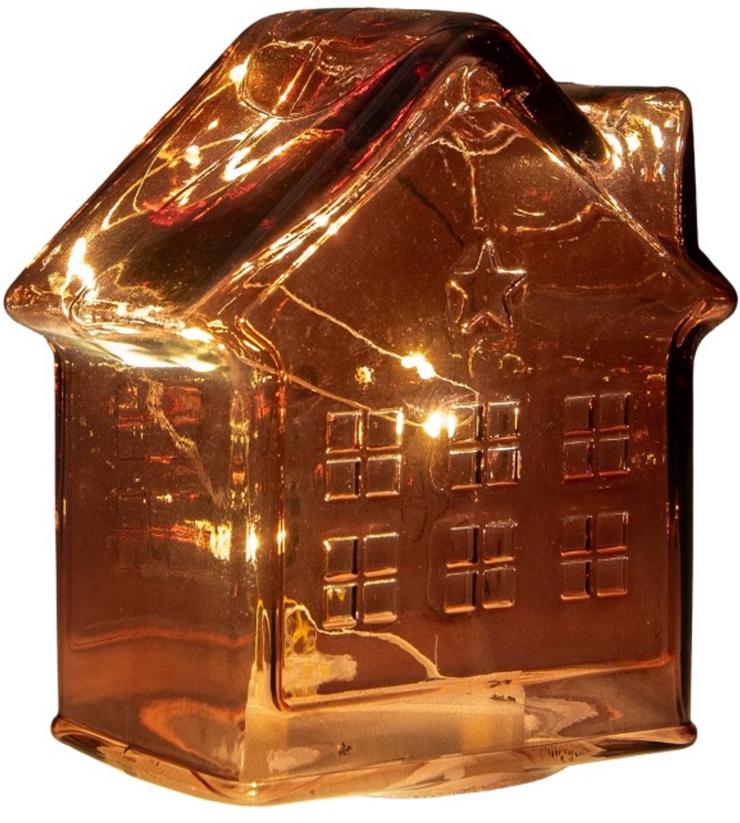 LED Huisje glas bordeaux H14cm.