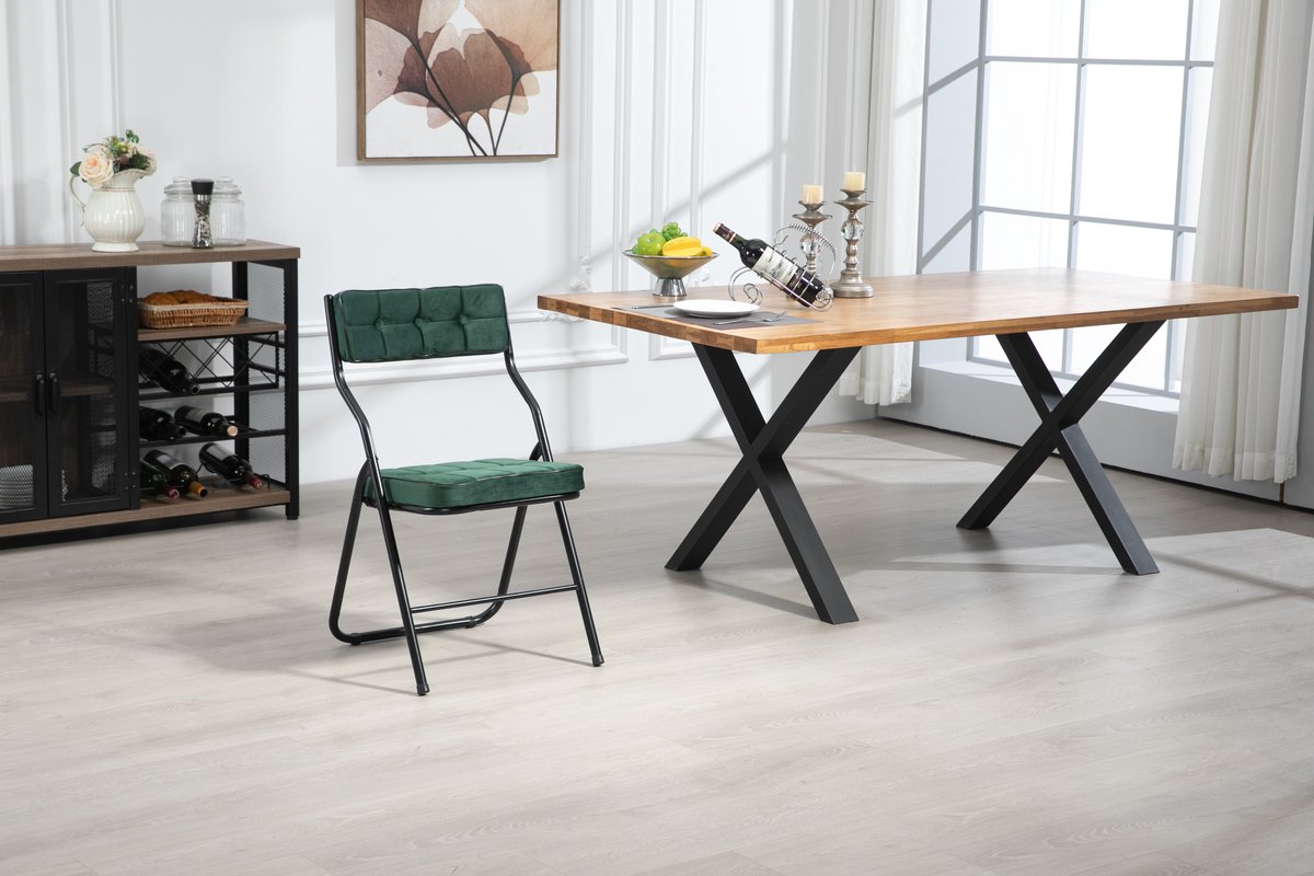 FloraGrace Klapstoel – Set Van 2 – Opvouwbaar Met Gestoffeerde Zitting En Rugleuning – Staal En Fluweel – Groen – Voor Eetkamer Of Feest Groente
