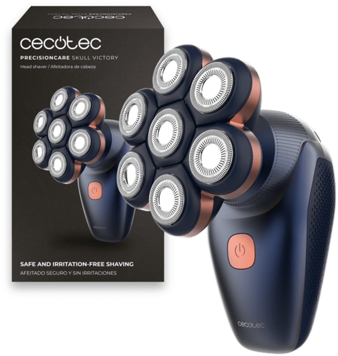 Cecotec Afeitadora Cabeza Hombre PrecisionCare Skull Victory. 7 Cuchillas Rotativas Flotantes, Pantalla Digital, 2 Velocidades